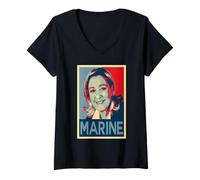 Femme Marine Le Pen Presidente Obama Style Élection présidentielle T-Shirt avec Col en V