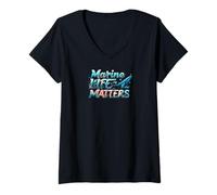 Femme Marine Life Matters Ocean Conservation Whale Coral Design T-Shirt avec Col en V
