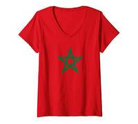 Femme Maroc Drapeau Étoile Verte Rouge T-Shirt avec Col en V