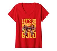 Femme Maroon & Gold Vibes Only Team Tournoi Field Day Cheer T-Shirt avec Col en V
