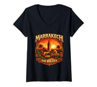 Femme Marrakech The Red City Maroc Vintage Marocain Heritage T-Shirt avec Col en V