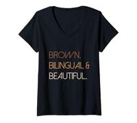Femme Marron Bilingue Belle Espagnol Mixte Latina Mexicaine Femmes T-Shirt avec Col en V