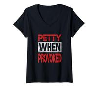 Femme Marron, Rouge, Bordeaux, Petit, Quand on Le provoque, Rouge, Bordeaux T-Shirt avec Col en V