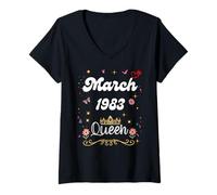 Femme Mars 1983 Queen Since March 1983 Birthday Girl Women T-Shirt avec Col en V