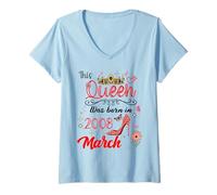 Femme Mars 2008 Anniversaire This Queen Was Born in Mars 2008 T-Shirt avec Col en V
