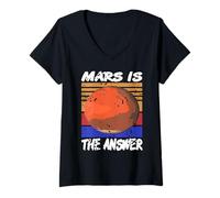 Femme Mars Est La Réponse Exploration Futur Spatial T-Shirt avec Col en V