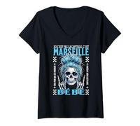 Femme Marseille Bébé - Ici C’est Pas la Capitale Humour Supporter T-Shirt avec Col en V