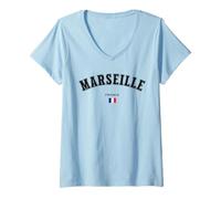 Femme Marseille France Souvenir Drapeau France Voyage Provence T-Shirt avec Col en V