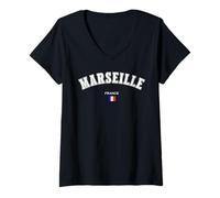 Femme Marseille France Souvenir Drapeau France Voyage Provence T-Shirt avec Col en V