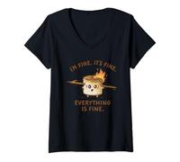 Femme Marshmallow On Fire Je vais bien, tout va bien, tout va bien T-Shirt avec Col en V
