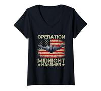 Femme Marteau de minuit rétro avec drapeau américain T-Shirt avec Col en V