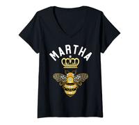 Femme Martha Name Martha Cadeaux d'anniversaire Reine Couronne Bee Martha T-Shirt avec Col en V