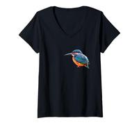 Femme Martin-pêcheur commun isolé réaliste Oiseau Art T-Shirt avec Col en V