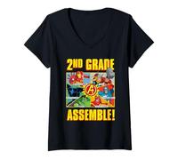 Femme Marvel Avengers 2nd Grade Assemble! First Day Back to School T-Shirt avec Col en V