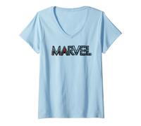 Femme Marvel Avengers Black Widow Neon Light Stylized Marvel Logo T-Shirt avec Col en V