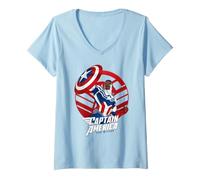 Femme Marvel Avengers Captain America Sam Wilson Pop Art Portrait T-Shirt avec Col en V