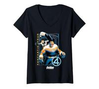 Femme Marvel Avengers Doomsday Fantastic 4 The Thing Mr Fantastic T-Shirt avec Col en V
