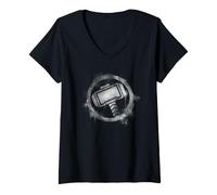 Femme Marvel Avengers Endgame Thor's Hamme Mjolnir Spray Paint T-Shirt avec Col en V