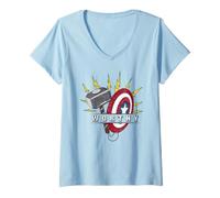 Femme Marvel Avengers Endgame Worthy Thor's Hammer & Cap's Shield T-Shirt avec Col en V