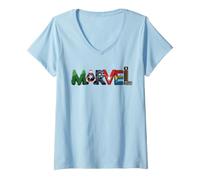 Femme Marvel Avengers Ensemble Symbols Forming Classic Marval Logo T-Shirt avec Col en V