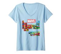 Femme Marvel Avengers Marvel Comic Heros & Villains Periodic Table T-Shirt avec Col en V
