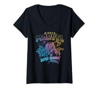 Femme Marvel Avengers Mighty Marvel Super Heros Team Up Vintage T-Shirt avec Col en V