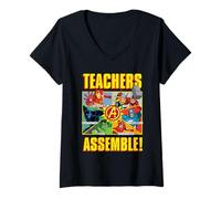 Femme Marvel Avengers Teachers Assemble! First Day Back to School T-Shirt avec Col en V