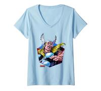 Femme Marvel Avengers The Mighty Thor Odinson Retro Comic Portrait T-Shirt avec Col en V
