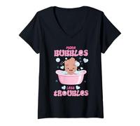 Femme Marvel Baby Groot Bath More Bubbles Less Troubles Self Care T-Shirt avec Col en V