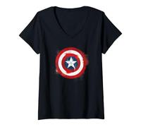 Femme Marvel Captain America Spray Paint Shield Logo First Avenger T-Shirt avec Col en V