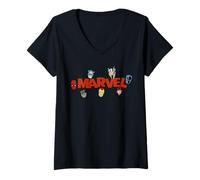 Femme Marvel Comics Logo with Heroes T-Shirt avec Col en V