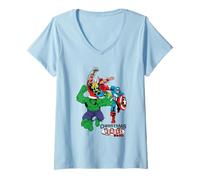 Femme Marvel Comics Noël Heroes T-Shirt avec Col en V