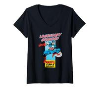 Femme Marvel Corner Box Legendary Captain America Grandad T-Shirt avec Col en V