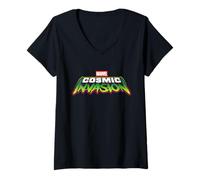 Femme Marvel Cosmic Invasion Logo Official Game T-Shirt avec Col en V