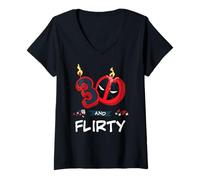 Femme Marvel Deadpool 30th Birthday Party "30 and Flirty" Funny T-Shirt avec Col en V