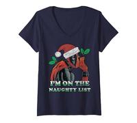 Femme Marvel Deadpool Santa Secret Naughty List Noël T-Shirt avec Col en V, Bleu Marine, XL