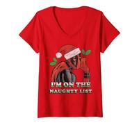 Femme Marvel Deadpool Santa Secret Naughty List Noël T-Shirt avec Col en V, Rouge, XL