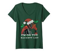 Femme Marvel Deadpool Santa Secret Naughty List Noël T-Shirt avec Col en V, Vert Forêt, S