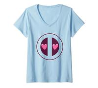 Femme Marvel Deadpool Valentine's Day Cute Heart Eyes Chest Logo T-Shirt avec Col en V