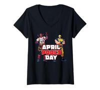 Femme Marvel Deadpool & Wolverine April Pool's Day Team-Up T-Shirt avec Col en V