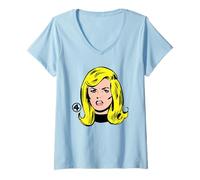 Femme Marvel Fantastic Four Invisible Woman Big Face Costume T-Shirt avec Col en V
