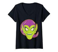 Femme Marvel Green Goblin Halloween Retro Vintage Mask Costume T-Shirt avec Col en V