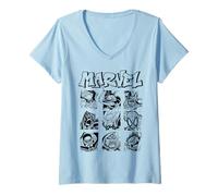 Femme Marvel Heroes and Villain Close Up Boxes T-Shirt avec Col en V