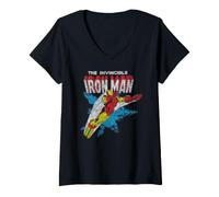 Femme Marvel Iron Man The Invincible Iron Man Classic Art Vintage T-Shirt avec Col en V