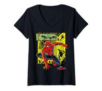 Femme Marvel Spider-Man: Day Comic Art Spidey Vs Villains T-Shirt avec Col en V