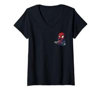 Femme Marvel Spider-Man Left Chest Pocket T-Shirt avec Col en V