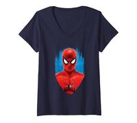 Femme Marvel Spider-Man : No Way Home Red and Blue Spidey Suit T-Shirt avec Col en V, Bleu Marine, S