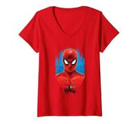 Femme Marvel Spider-Man : No Way Home Red and Blue Spidey Suit T-Shirt avec Col en V, Rouge, S