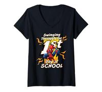 Femme Marvel Spider-Man Swinging Through The 1st Day of School T-Shirt avec Col en V