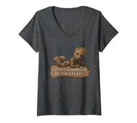 Femme Marvel Studios’ I Am Groot Cutest Guardian of The Galaxy T-Shirt avec Col en V, Chiné Foncé, M